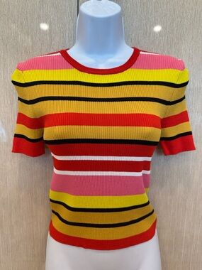 NEW ZARA Knit Multicolor Striped Stretch Top Size M